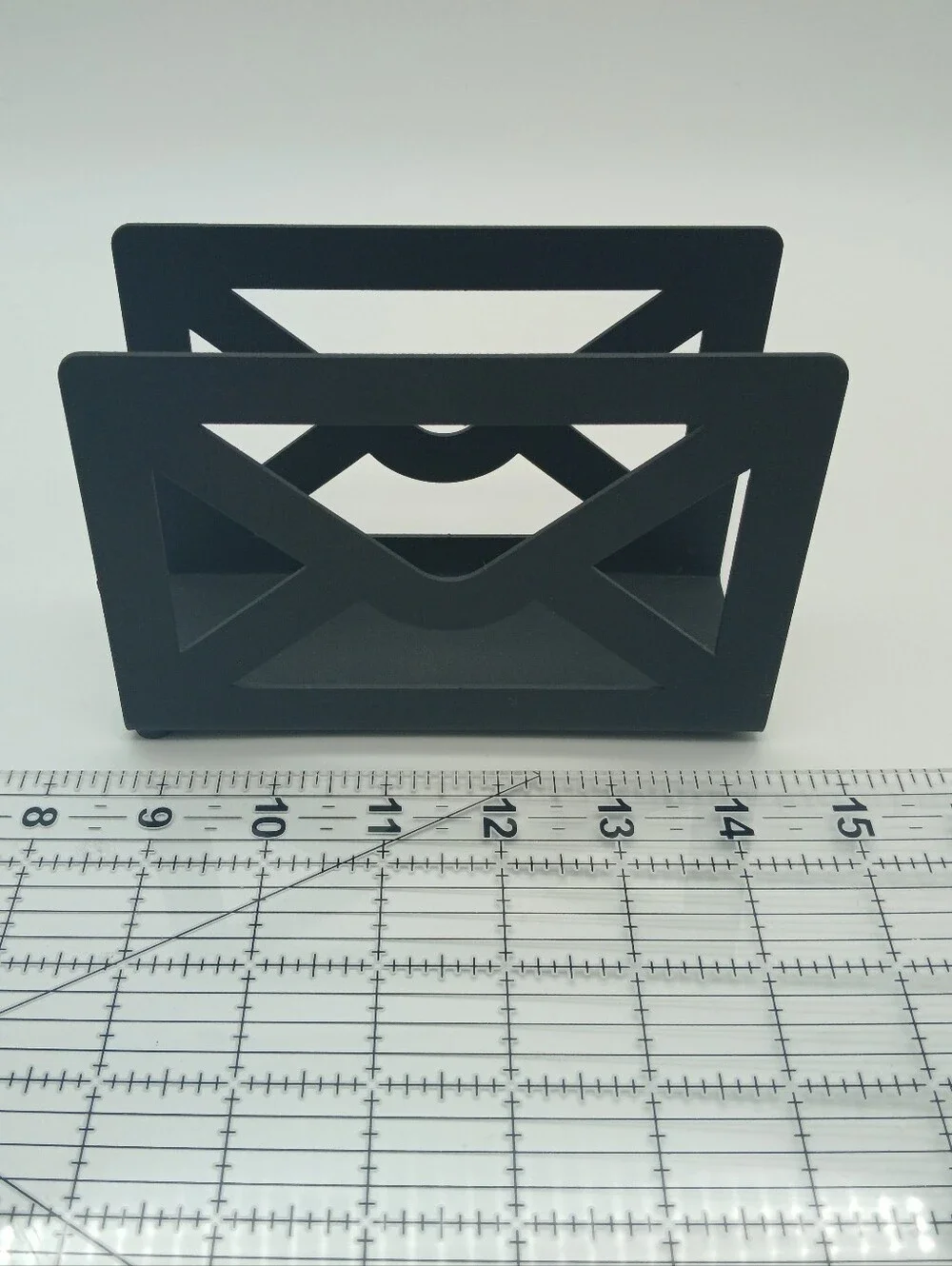 MyGift Black Metal Desktop Mail Holder with Cutout Envelope Design